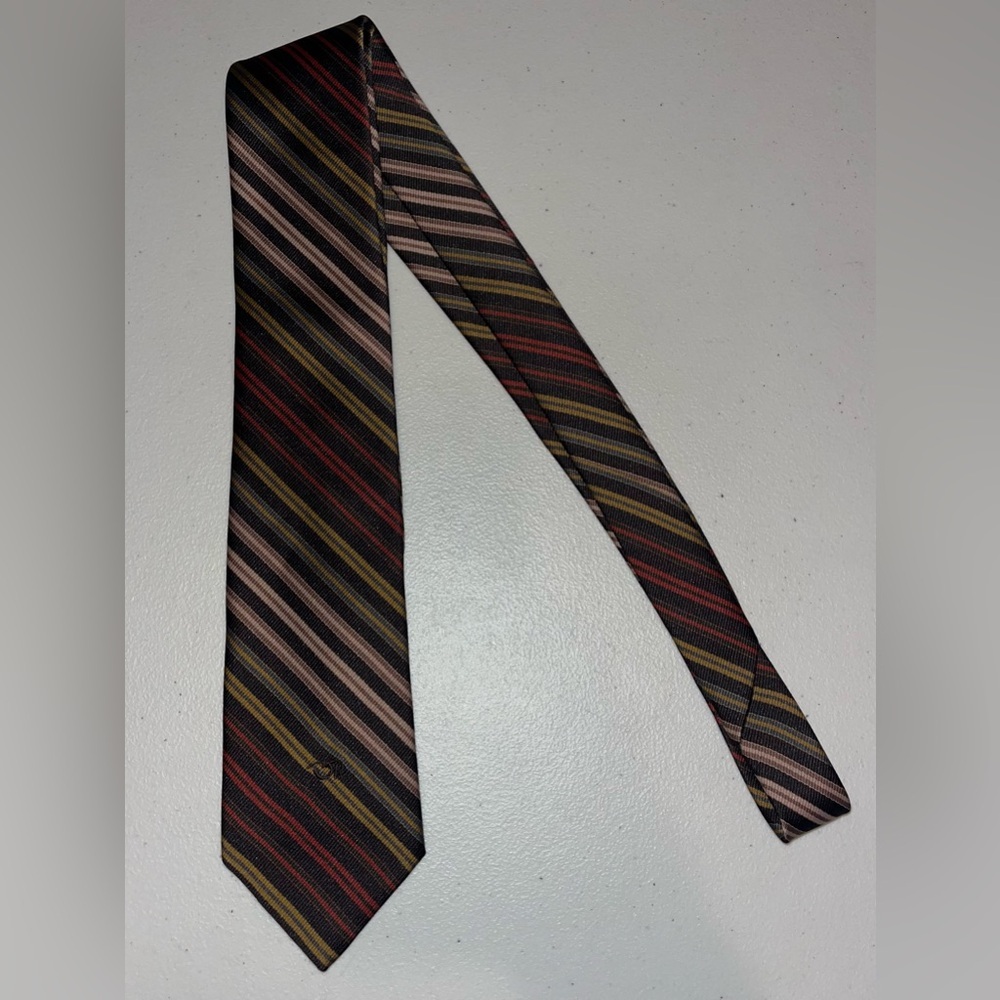 Vintage Oscar de la Renta Necktie Tie Gold Black Red Striped 59” EUC